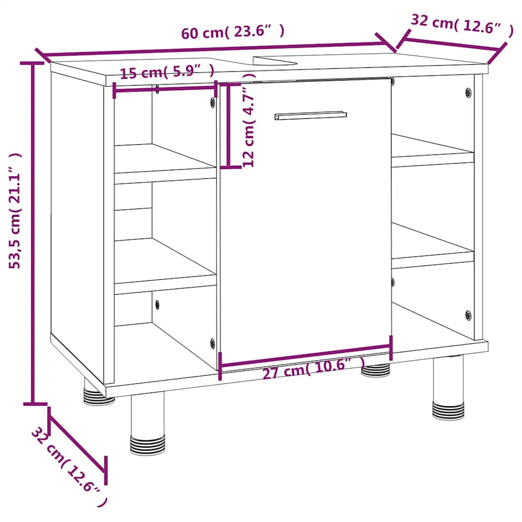 Bathroom Cabinet Smoked Oak 60x32x53.5 cm Engineered Wood