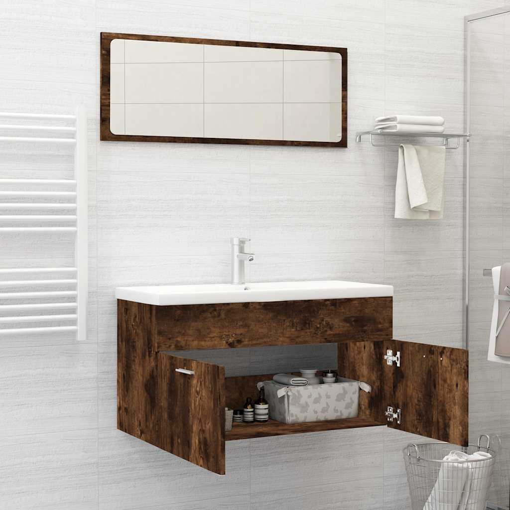 2 Piece Bathroom Furniture Set Smoked Oak Engineered Wood