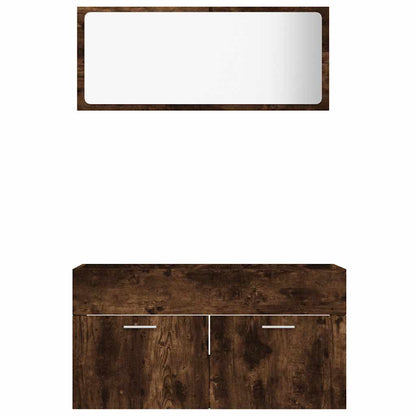 2 Piece Bathroom Furniture Set Smoked Oak Engineered Wood