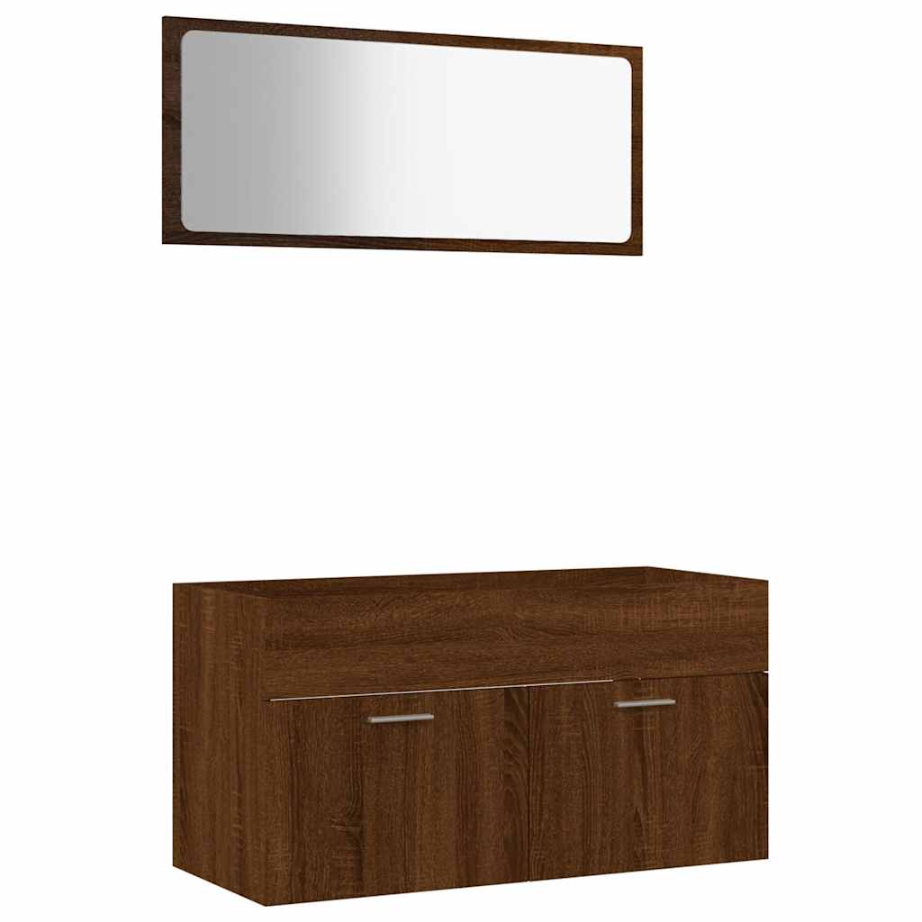 2 Piece Bathroom Furniture Set Brown Oak Engineered Wood