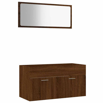 2 Piece Bathroom Furniture Set Brown Oak Engineered Wood