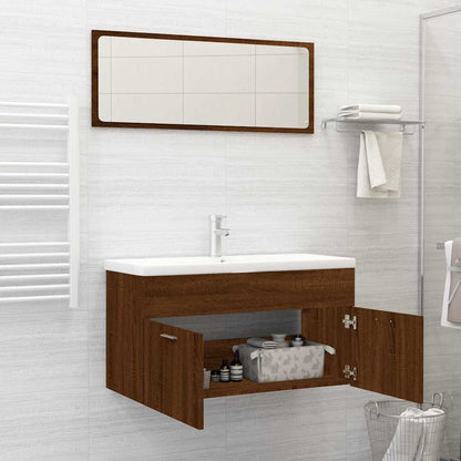 2 Piece Bathroom Furniture Set Brown Oak Engineered Wood