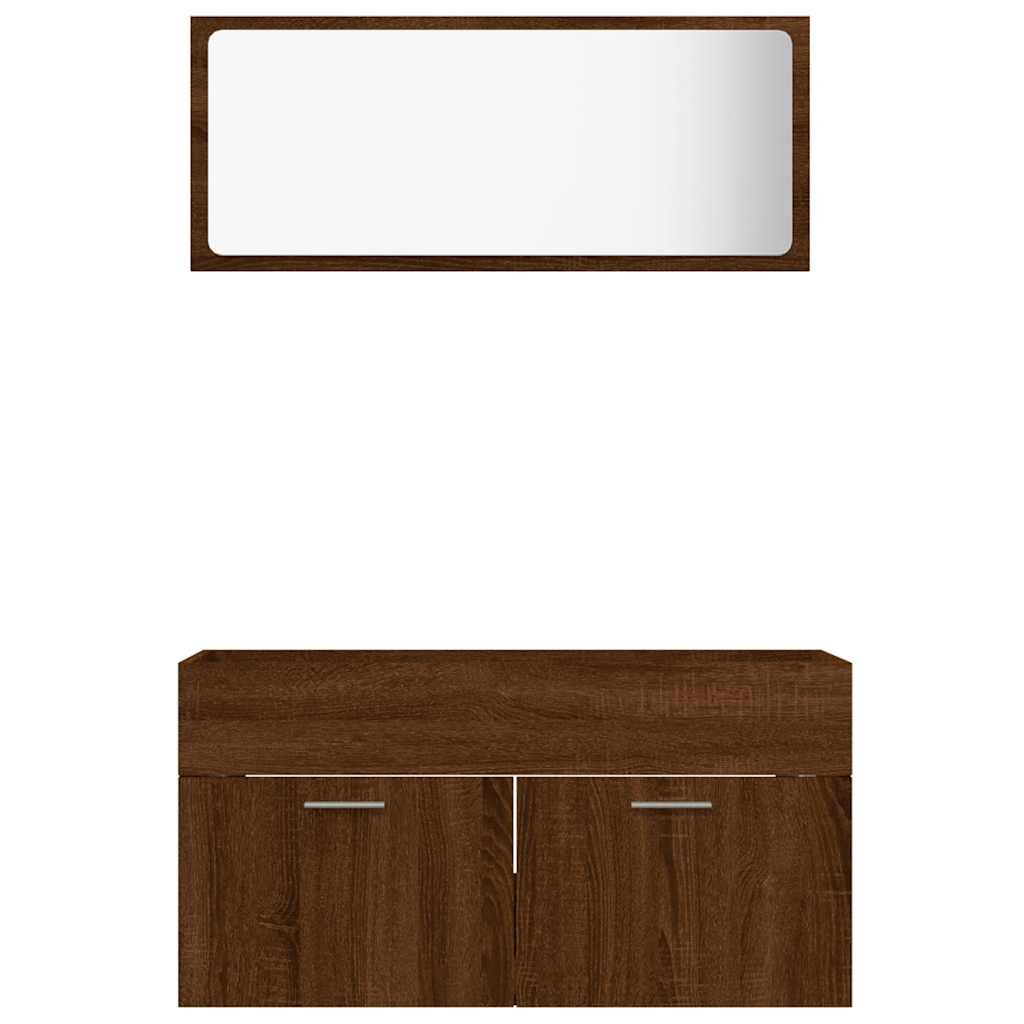 2 Piece Bathroom Furniture Set Brown Oak Engineered Wood