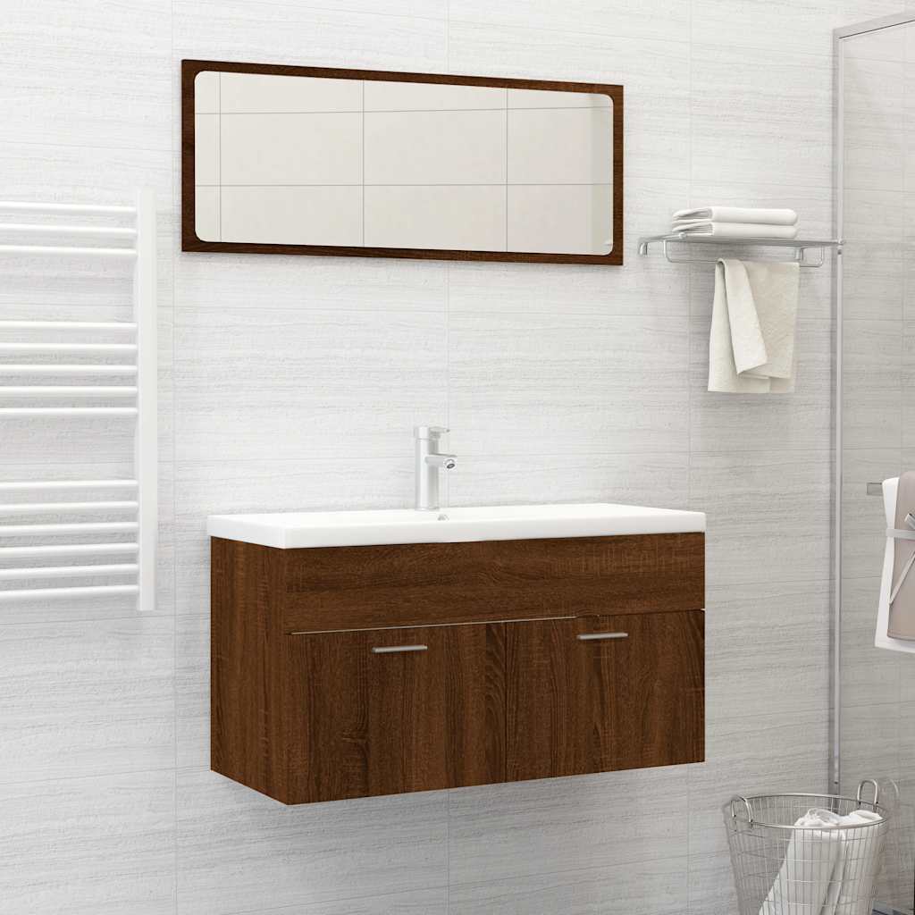 2 Piece Bathroom Furniture Set Brown Oak Engineered Wood