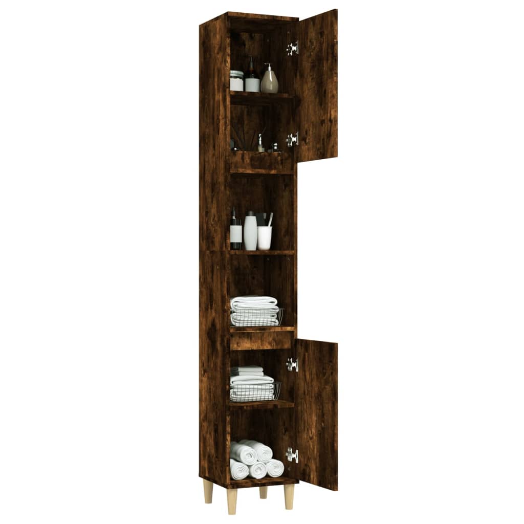 Bathroom Cabinet Smoked Oak 30x30x190 cm Engineered Wood - Bend