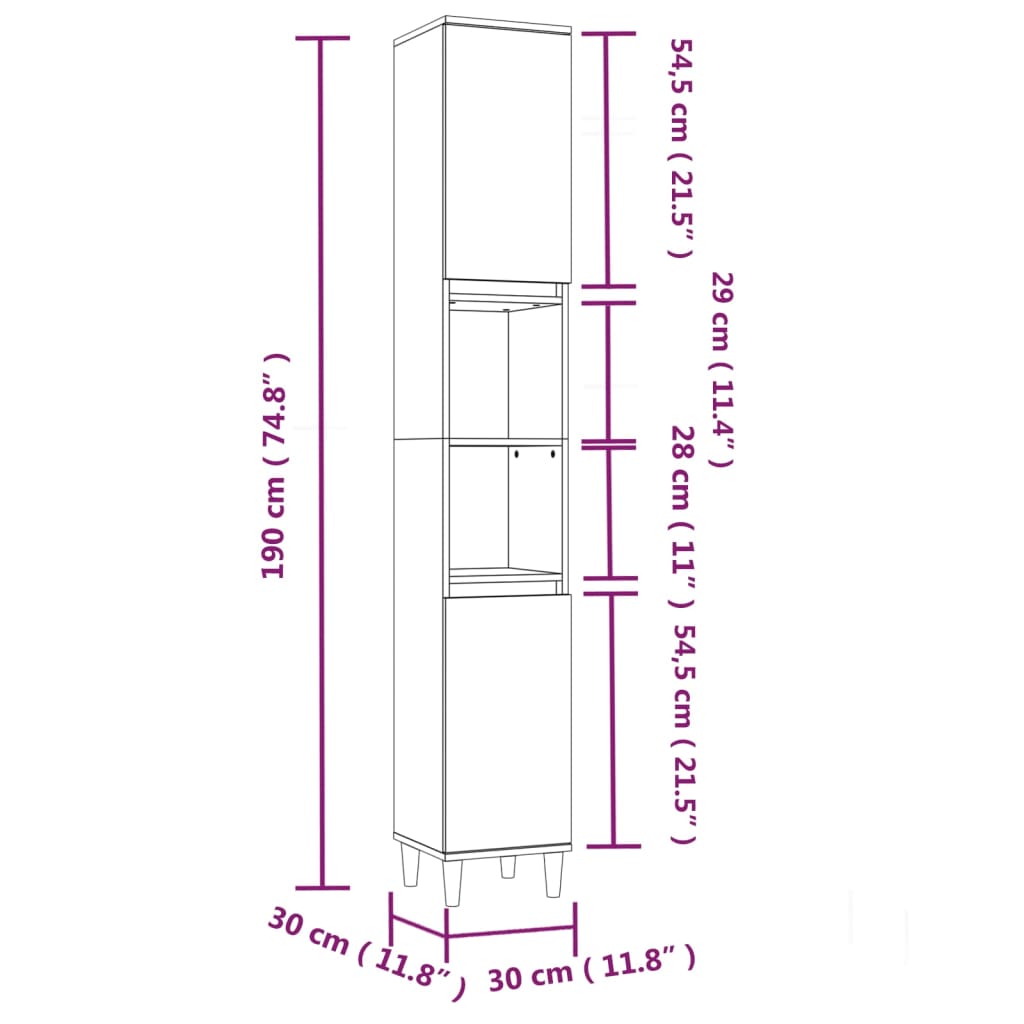 Bathroom Cabinet Smoked Oak 30x30x190 cm Engineered Wood - Bend