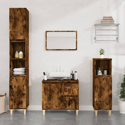 Bathroom Cabinet Smoked Oak 30x30x190 cm Engineered Wood - Bend