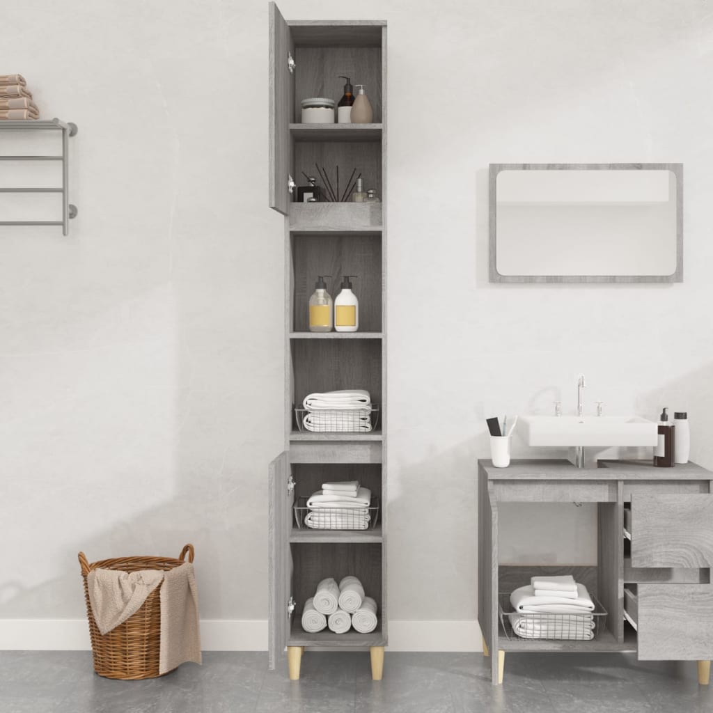 Bathroom Cabinet Grey Sonoma 30x30x190 cm Engineered Wood - Bend