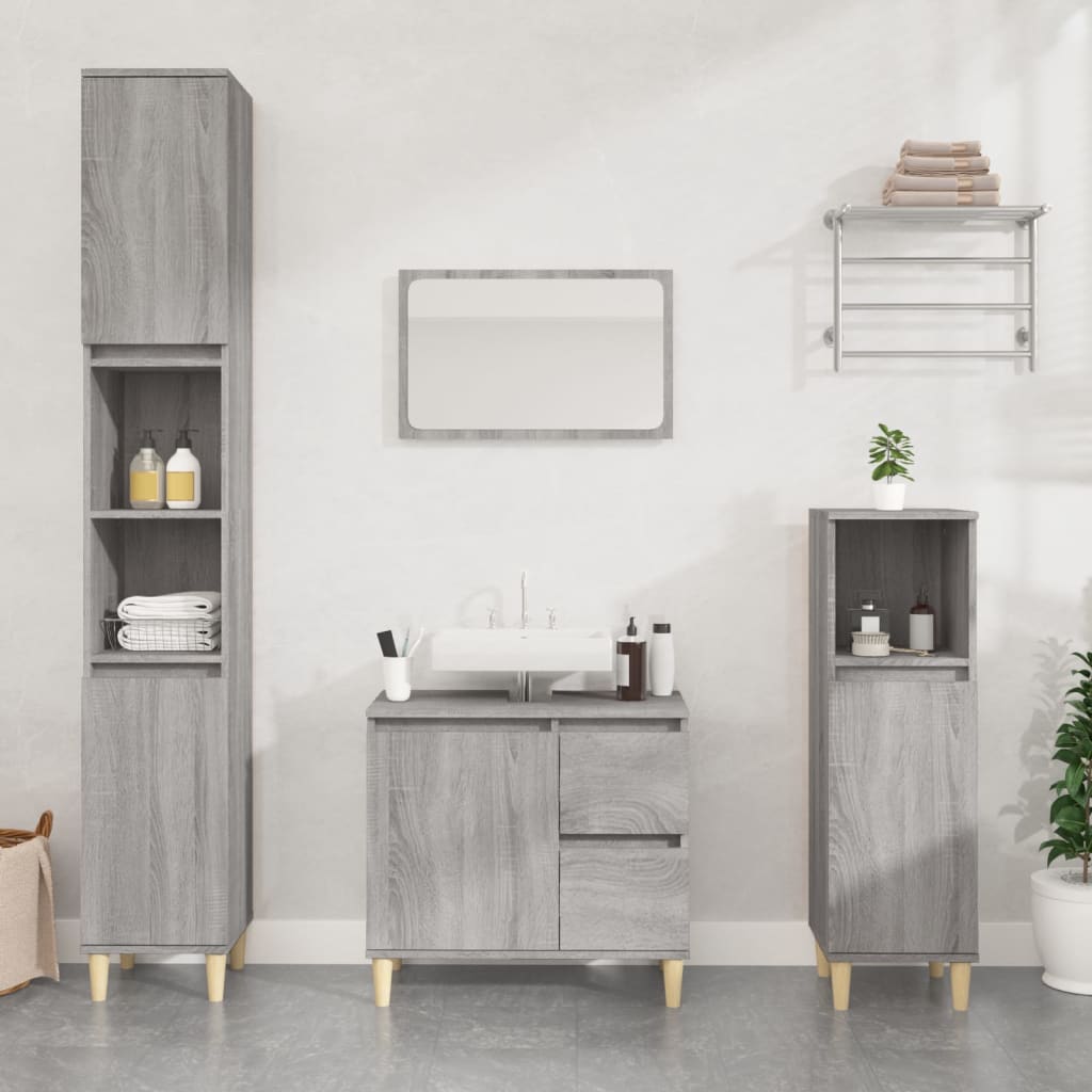 Bathroom Cabinet Grey Sonoma 30x30x190 cm Engineered Wood - Bend