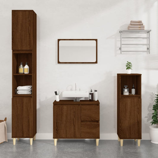 Brown Oak Bathroom Storage Cabinet with Engineered Wood Design - Bend