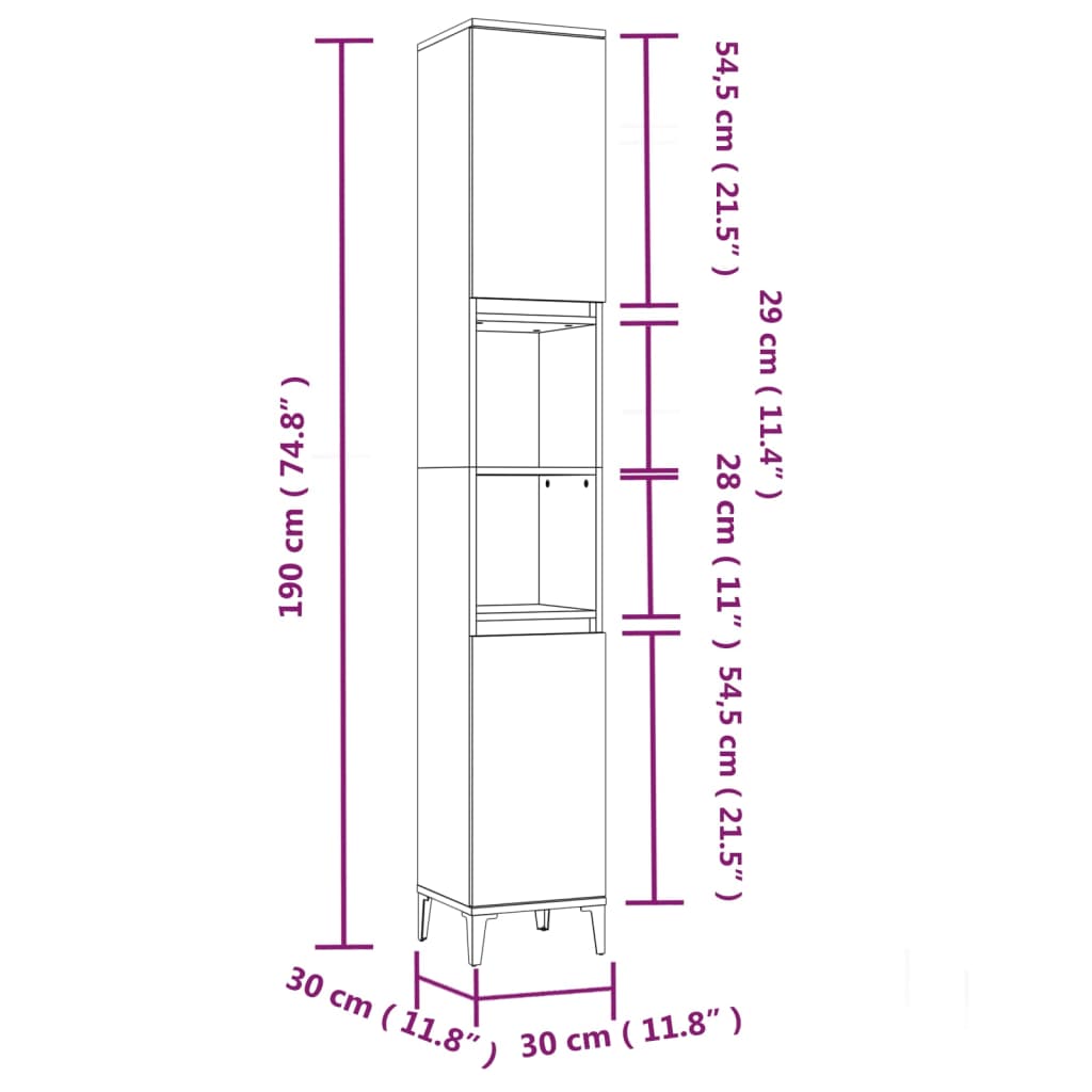 Bathroom Cabinet White 30x30x190 cm Engineered Wood - Bend