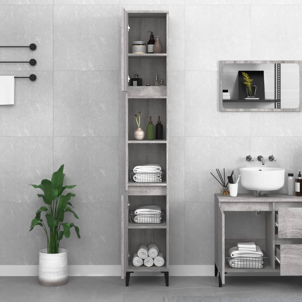 Bathroom Cabinet Grey Sonoma 30x30x190 cm Engineered Wood - Bend