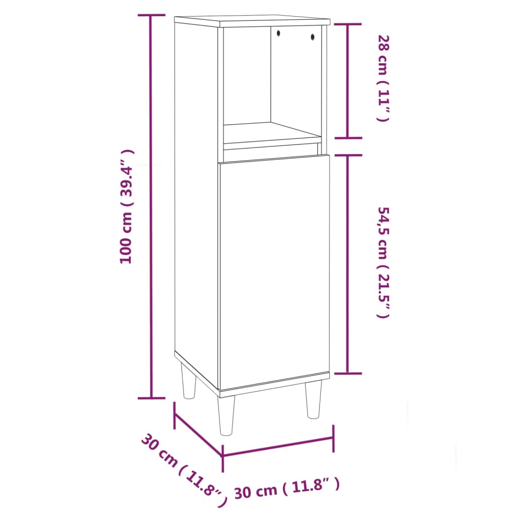 Bathroom Cabinet Grey Sonoma 30x30x100 cm Engineered Wood