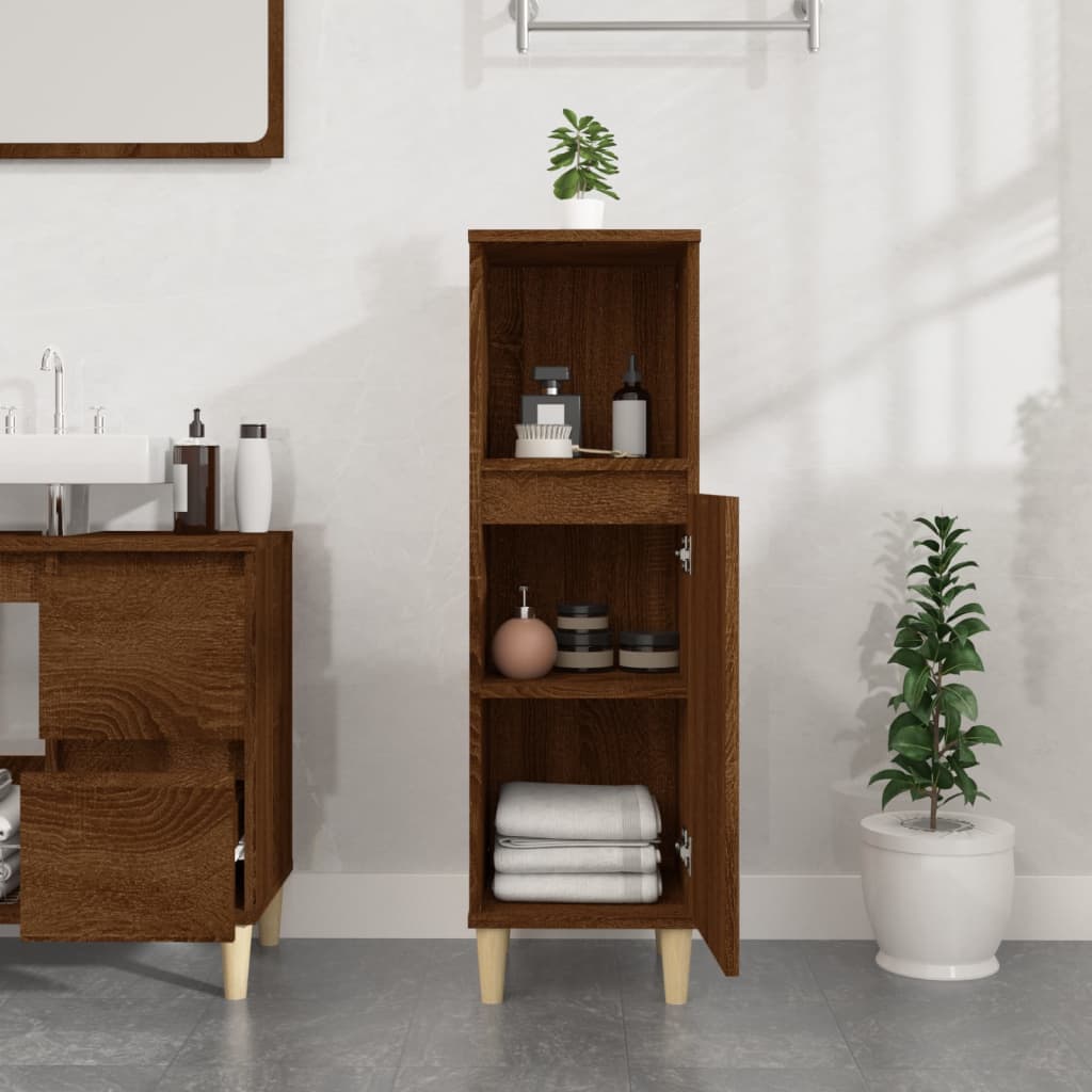 Bathroom Cabinet Brown Oak 30x30x100 cm Engineered Wood