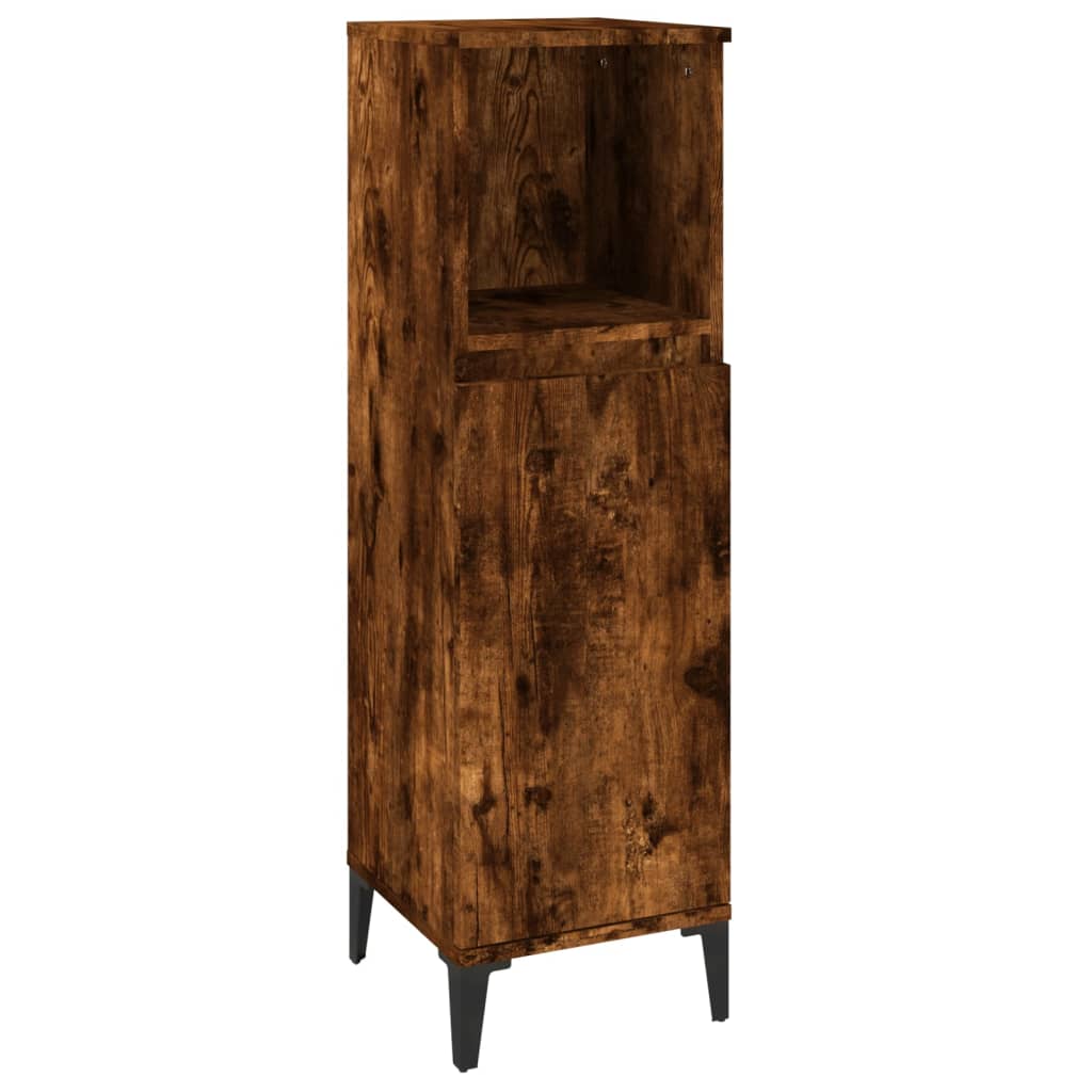 Bathroom Cabinet Smoked Oak 30x30x100 cm Engineered Wood - Bend