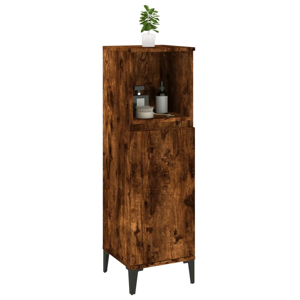 Bathroom Cabinet Smoked Oak 30x30x100 cm Engineered Wood - Bend