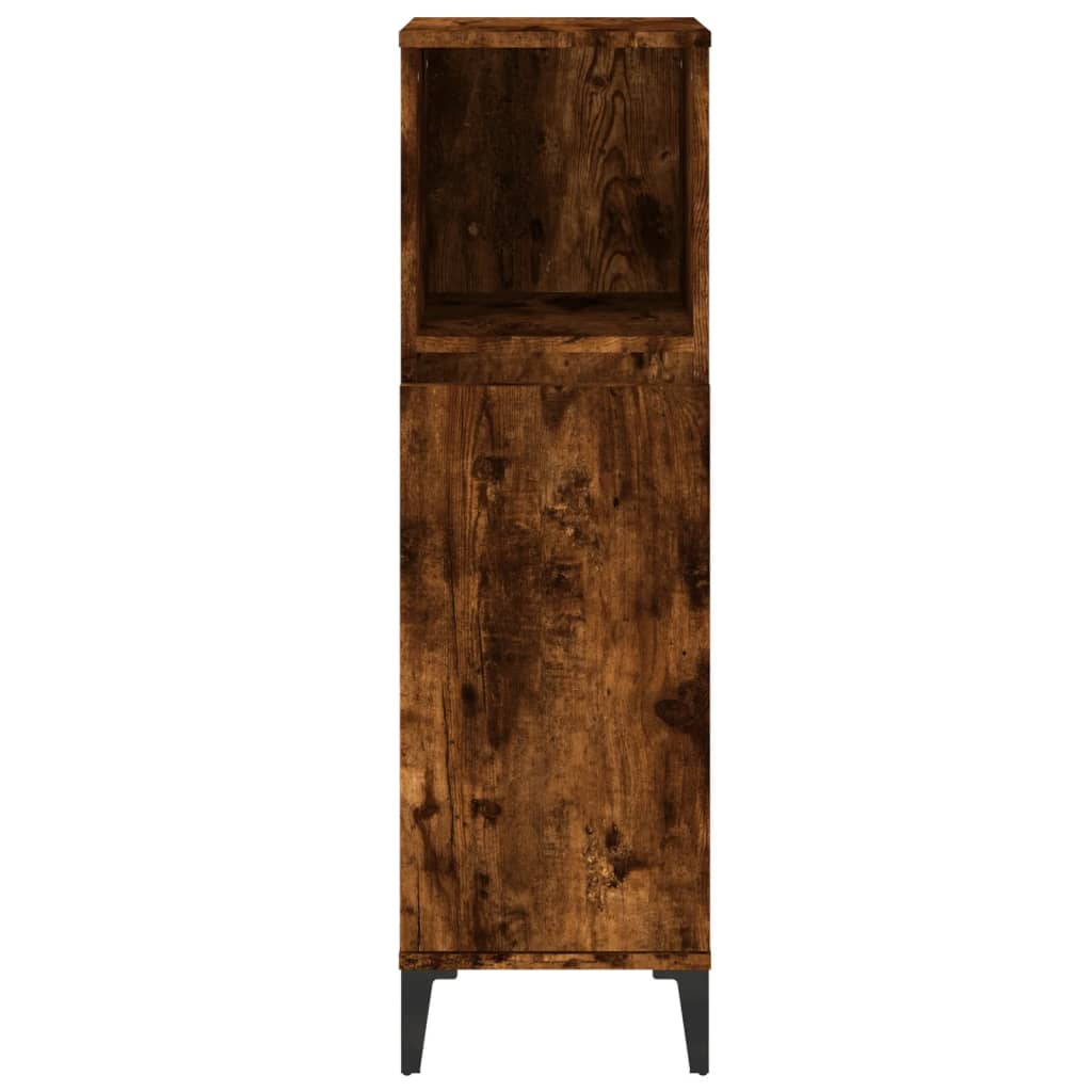 Bathroom Cabinet Smoked Oak 30x30x100 cm Engineered Wood - Bend