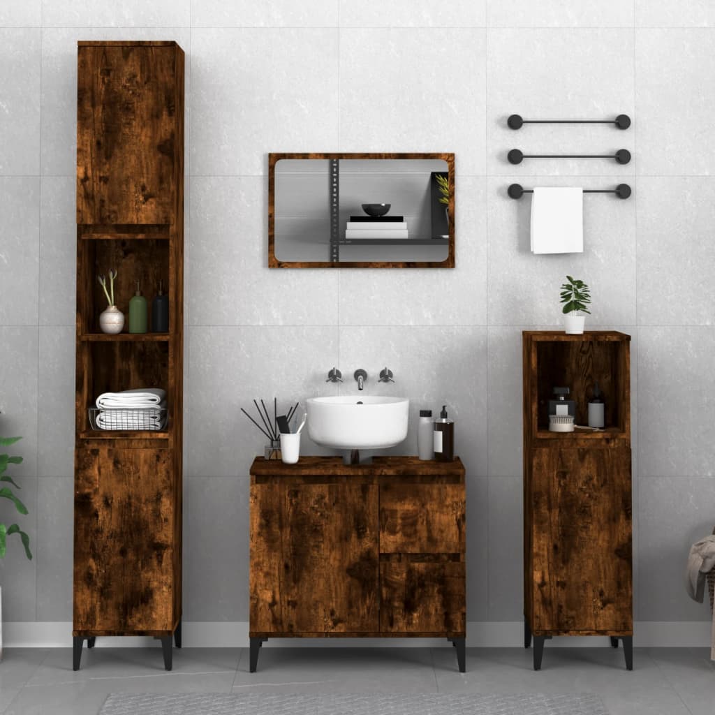 Bathroom Cabinet Smoked Oak 30x30x100 cm Engineered Wood - Bend