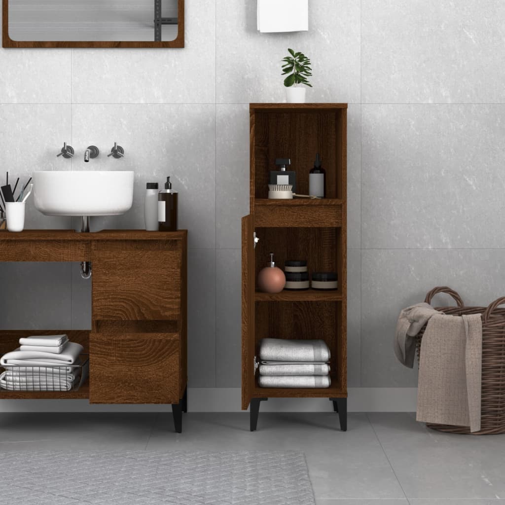 Bathroom Storage Cabinet in Brown Oak Finish - Bend