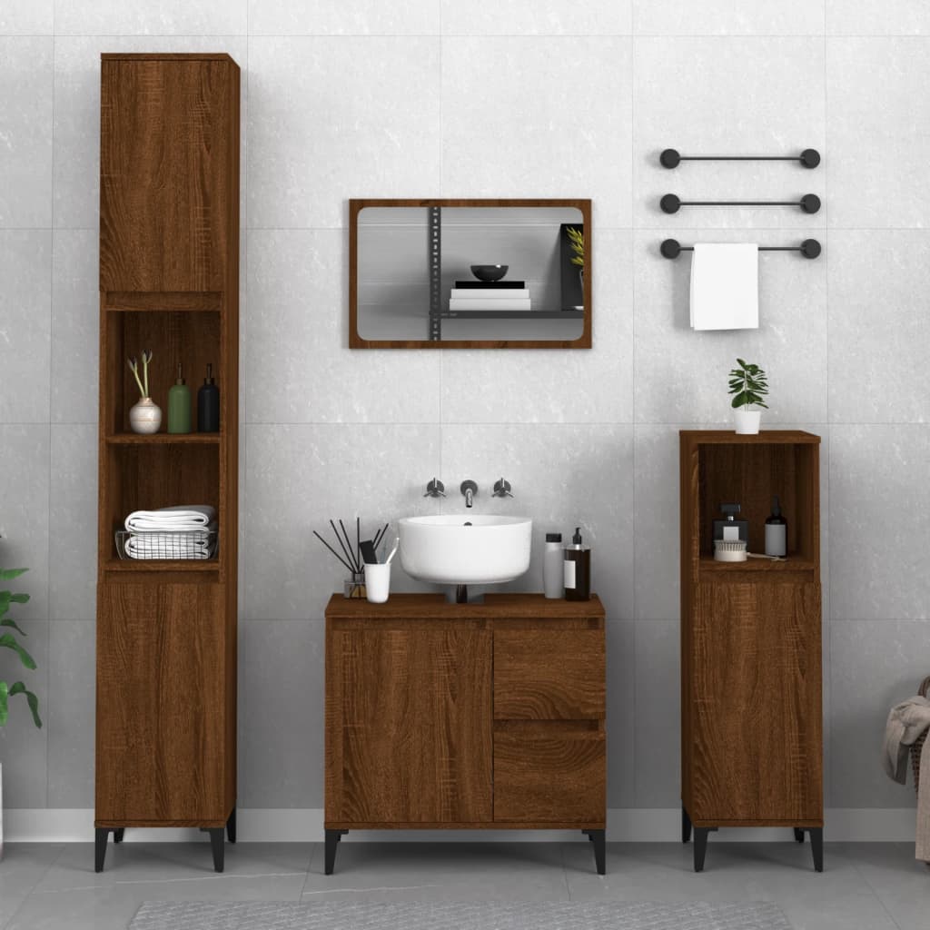 Bathroom Storage Cabinet in Brown Oak Finish - Bend