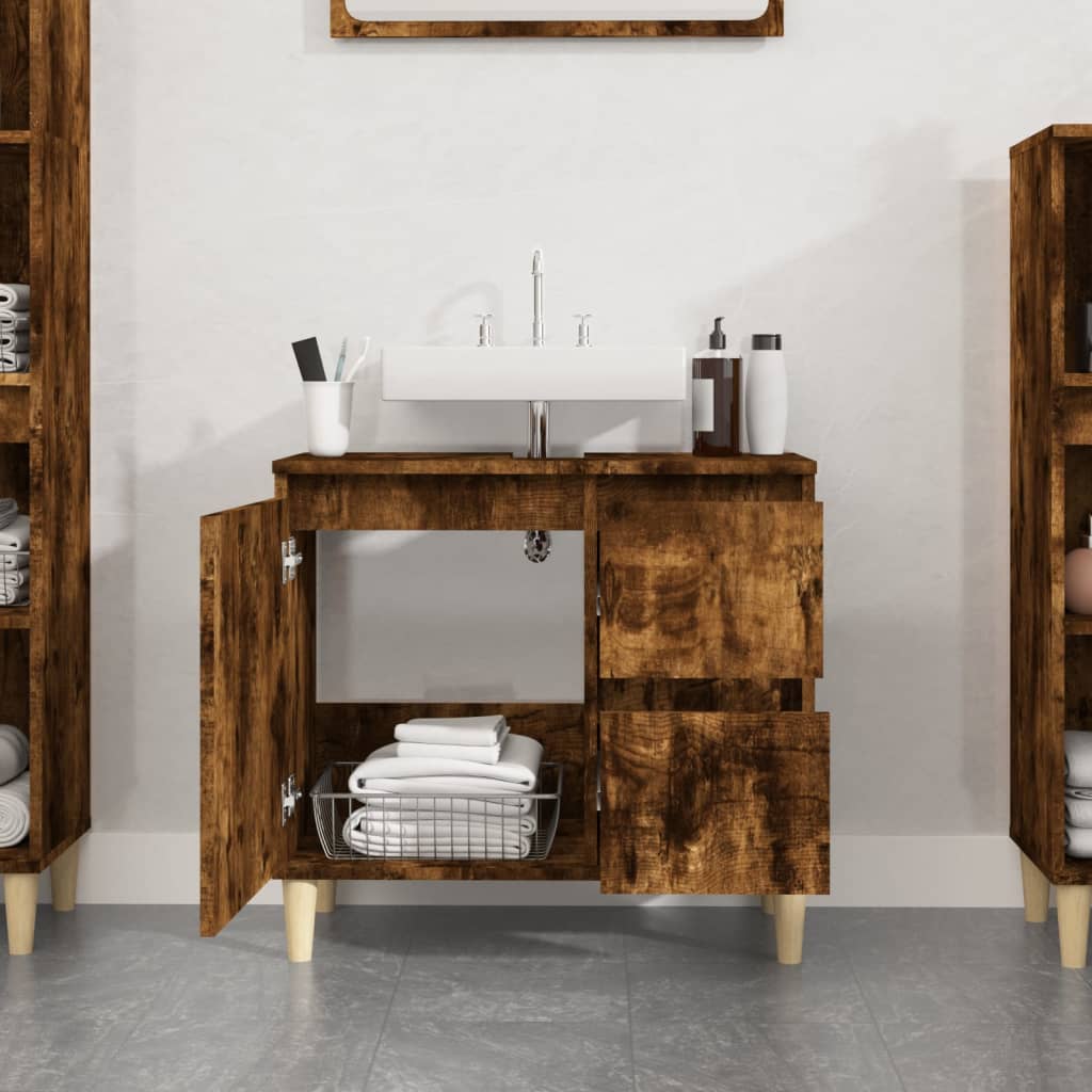 Bathroom Cabinet Smoked Oak 65x33x60 cm Engineered Wood - Bend