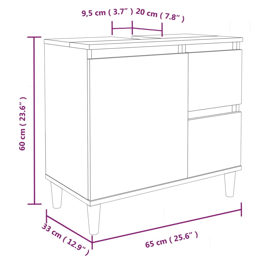 Bathroom Cabinet Smoked Oak 65x33x60 cm Engineered Wood - Bend