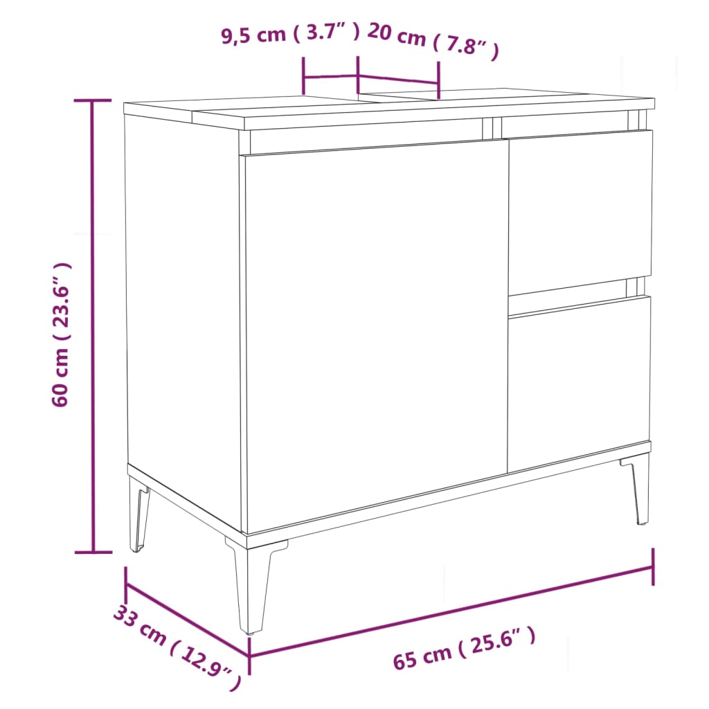 Bathroom Cabinet White 65x33x60 cm Engineered Wood - Bend