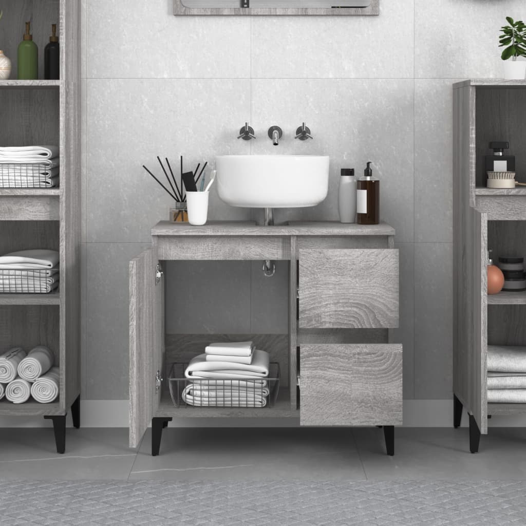 Bathroom Cabinet Grey Sonoma 65x33x60 cm Engineered Wood - Bend