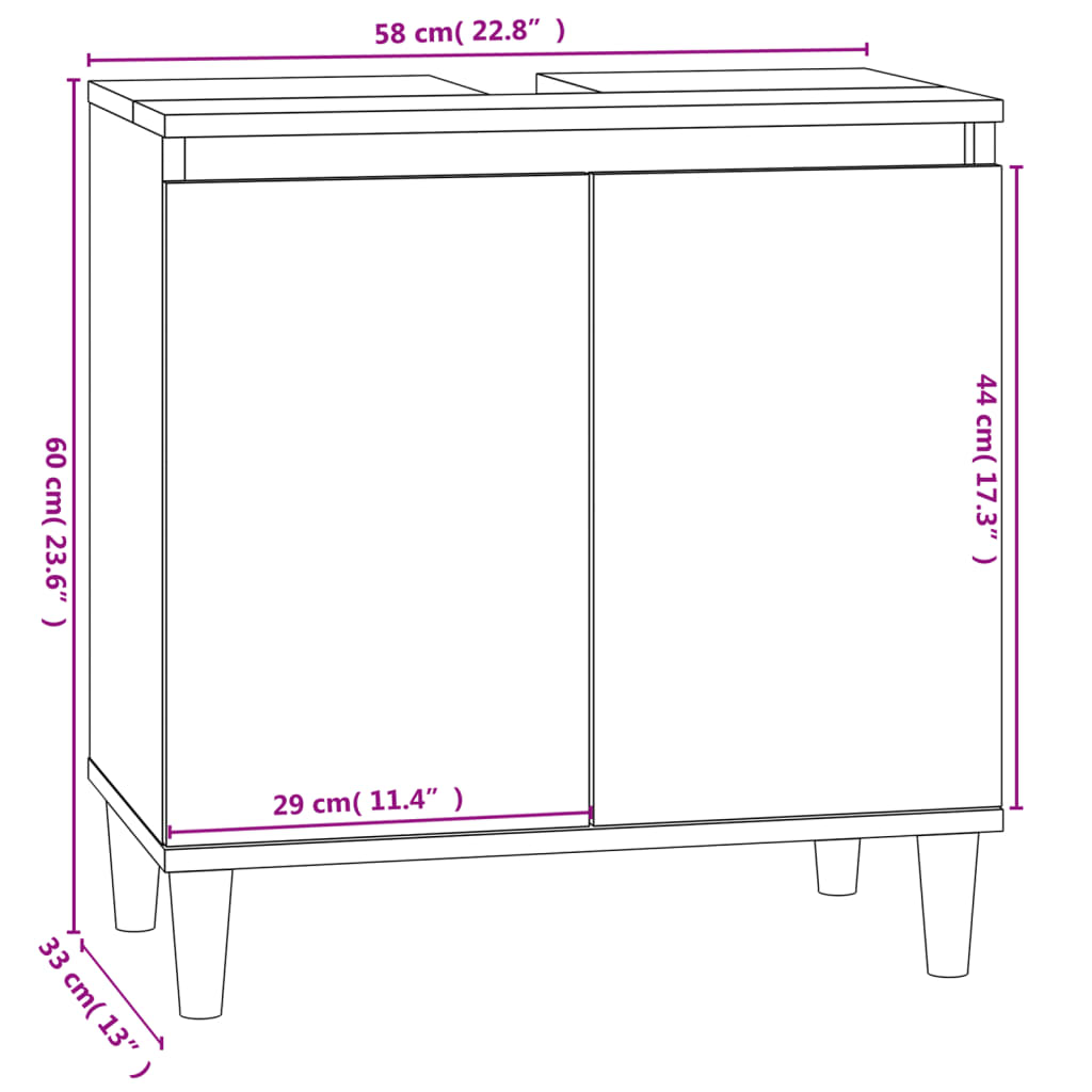 Sink Cabinet Black 58x33x60 cm Engineered Wood - Bend