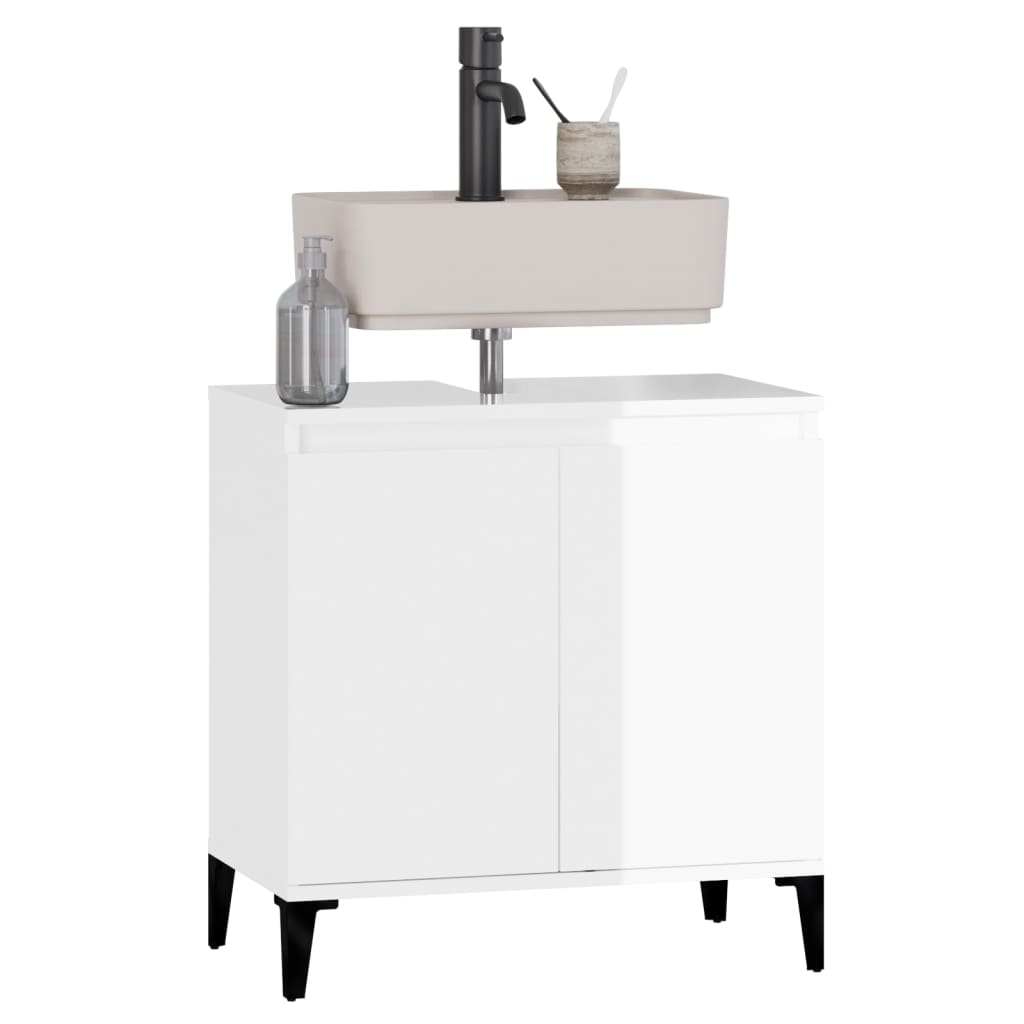 Sink Cabinet High Gloss White 58x33x60 cm Engineered Wood - Bend