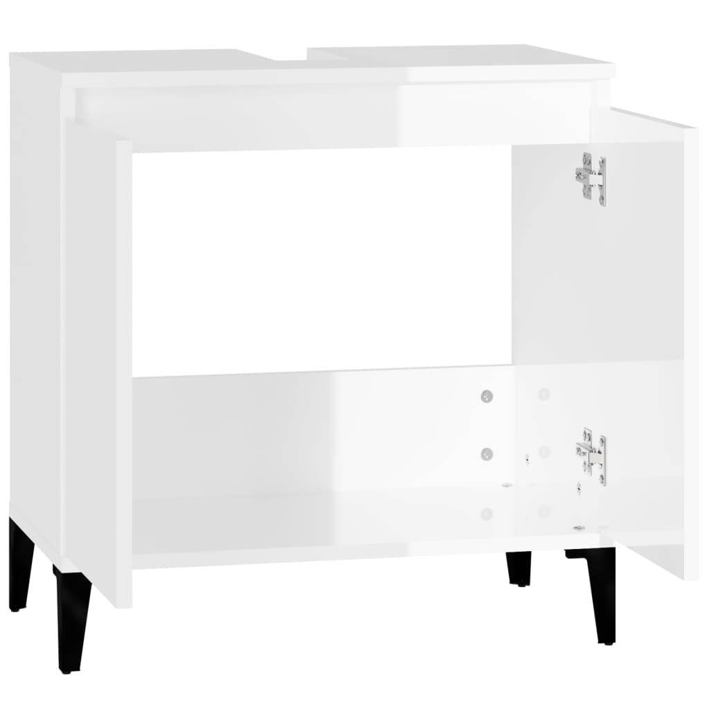 Sink Cabinet High Gloss White 58x33x60 cm Engineered Wood - Bend