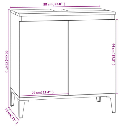 Sink Cabinet High Gloss White 58x33x60 cm Engineered Wood - Bend