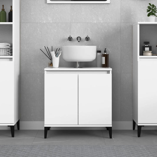 Sink Cabinet High Gloss White 58x33x60 cm Engineered Wood - Bend