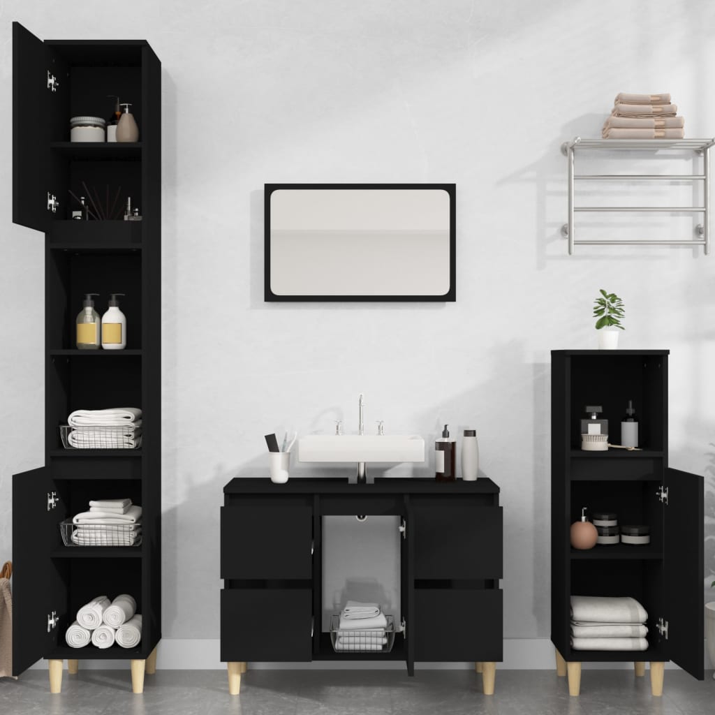 Sink Cabinet Black 80x33x60 cm Engineered Wood - Bend