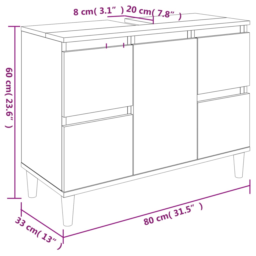 Sink Cabinet Black 80x33x60 cm Engineered Wood - Bend