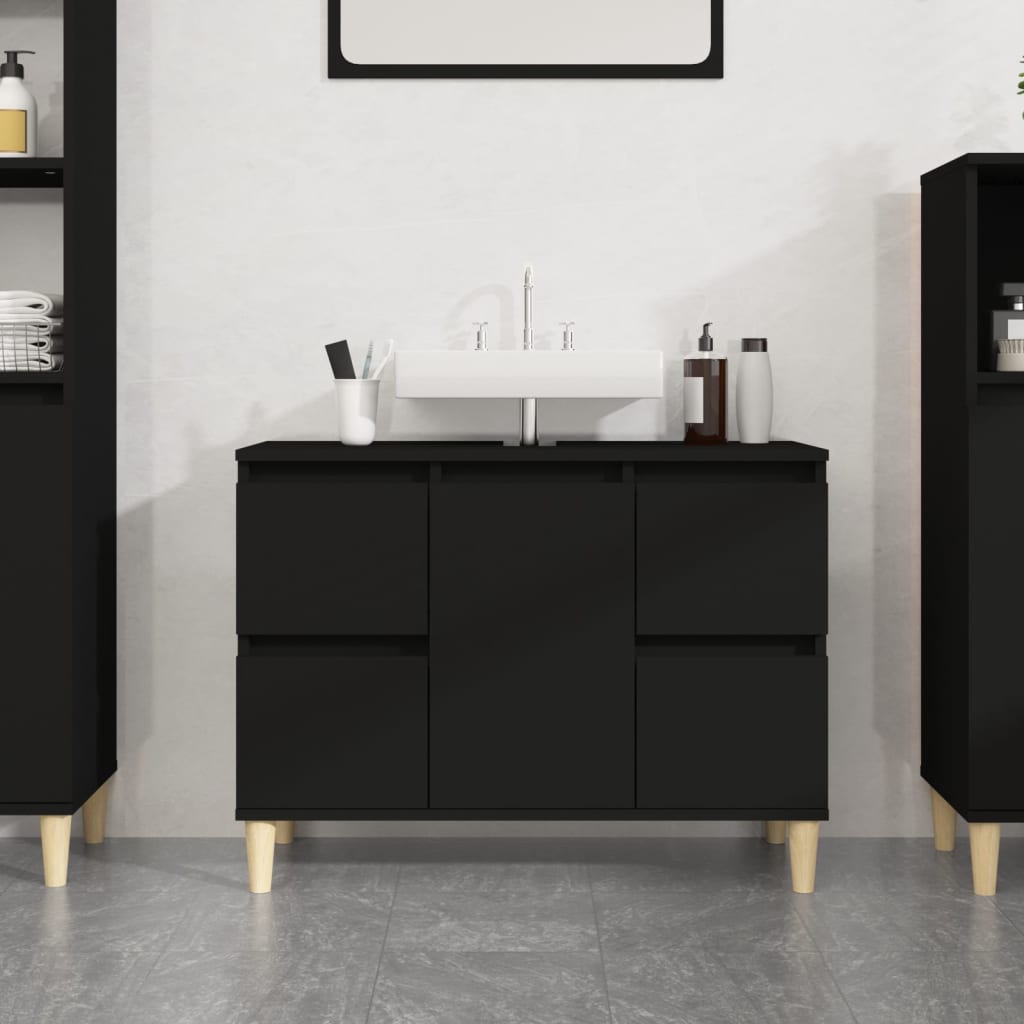 Sink Cabinet Black 80x33x60 cm Engineered Wood - Bend