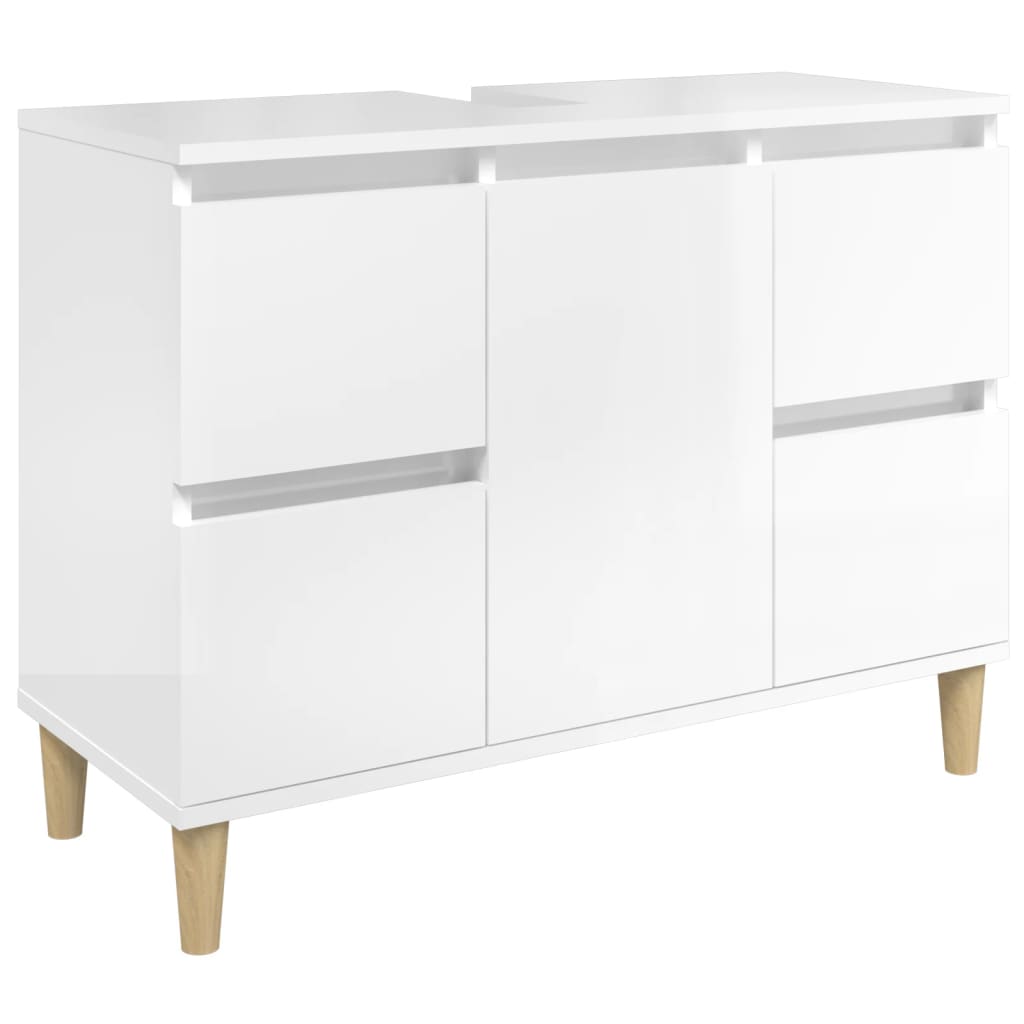 Sink Cabinet High Gloss White 80x33x60 cm Engineered Wood - Bend