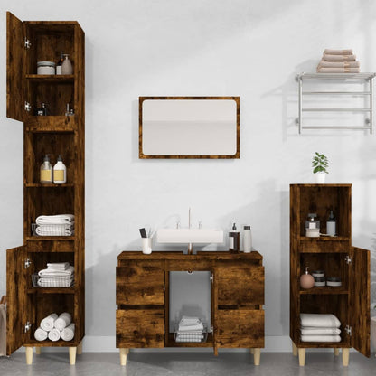 Sink Cabinet Smoked Oak 80x33x60 cm Engineered Wood - Bend