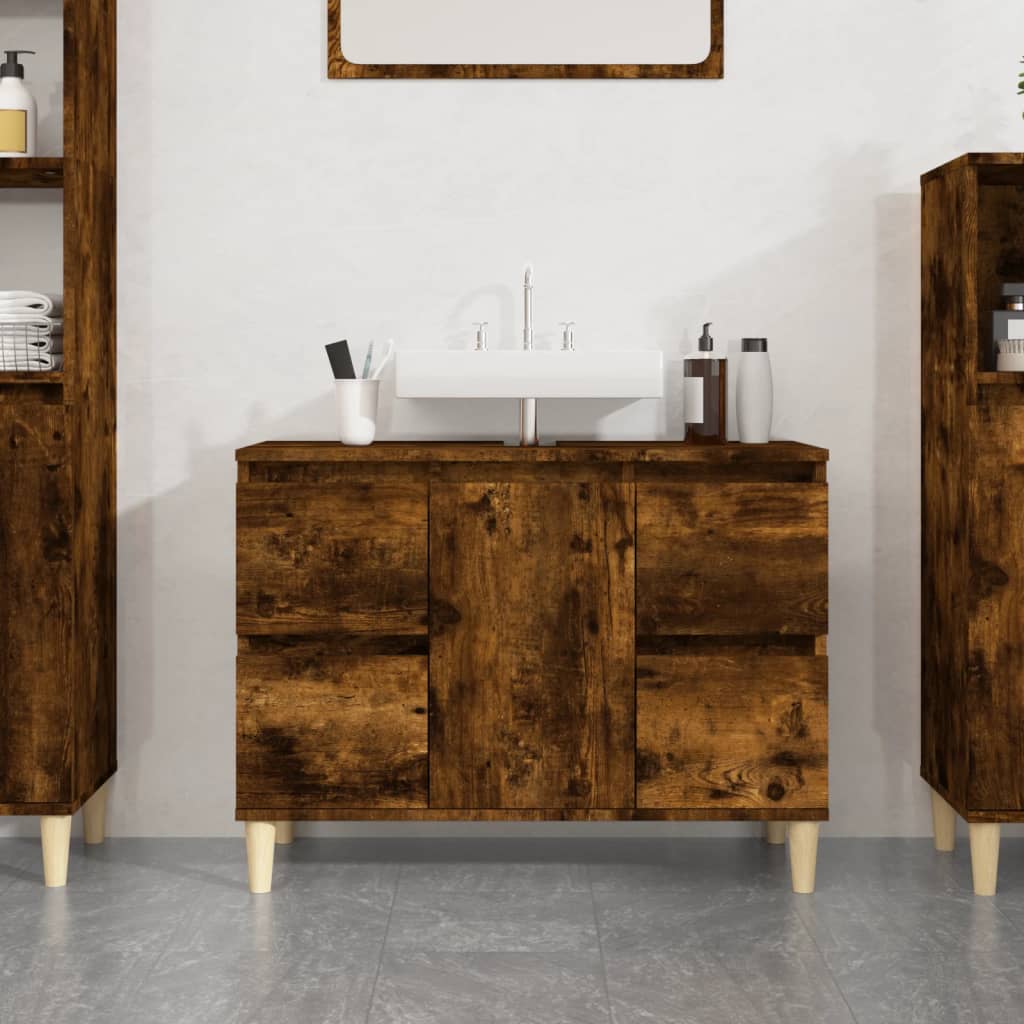 Sink Cabinet Smoked Oak 80x33x60 cm Engineered Wood - Bend