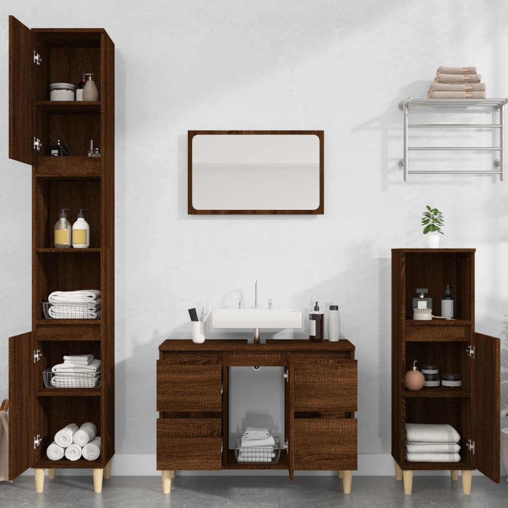 Sink Cabinet Brown Oak 80x33x60 cm Engineered Wood - Bend