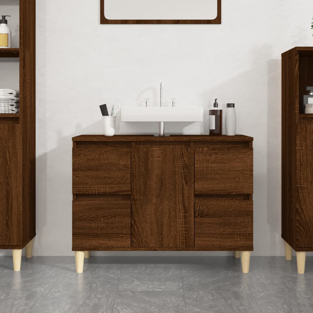 Sink Cabinet Brown Oak 80x33x60 cm Engineered Wood - Bend