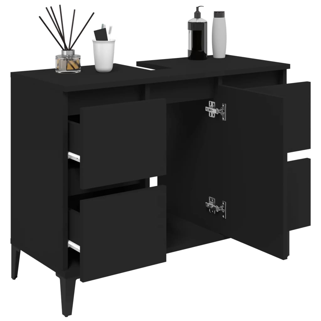 Sink Cabinet Black 80x33x60 cm Engineered Wood - Bend