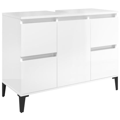 Sink Cabinet High Gloss White 80x33x60 cm Engineered Wood - Bend