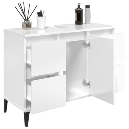 Sink Cabinet High Gloss White 80x33x60 cm Engineered Wood - Bend