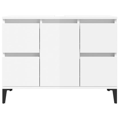 Sink Cabinet High Gloss White 80x33x60 cm Engineered Wood - Bend