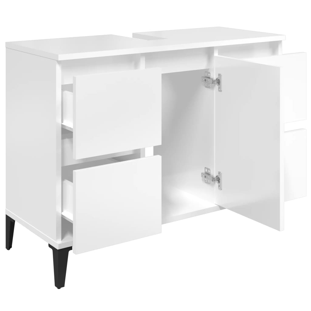 Sink Cabinet High Gloss White 80x33x60 cm Engineered Wood - Bend