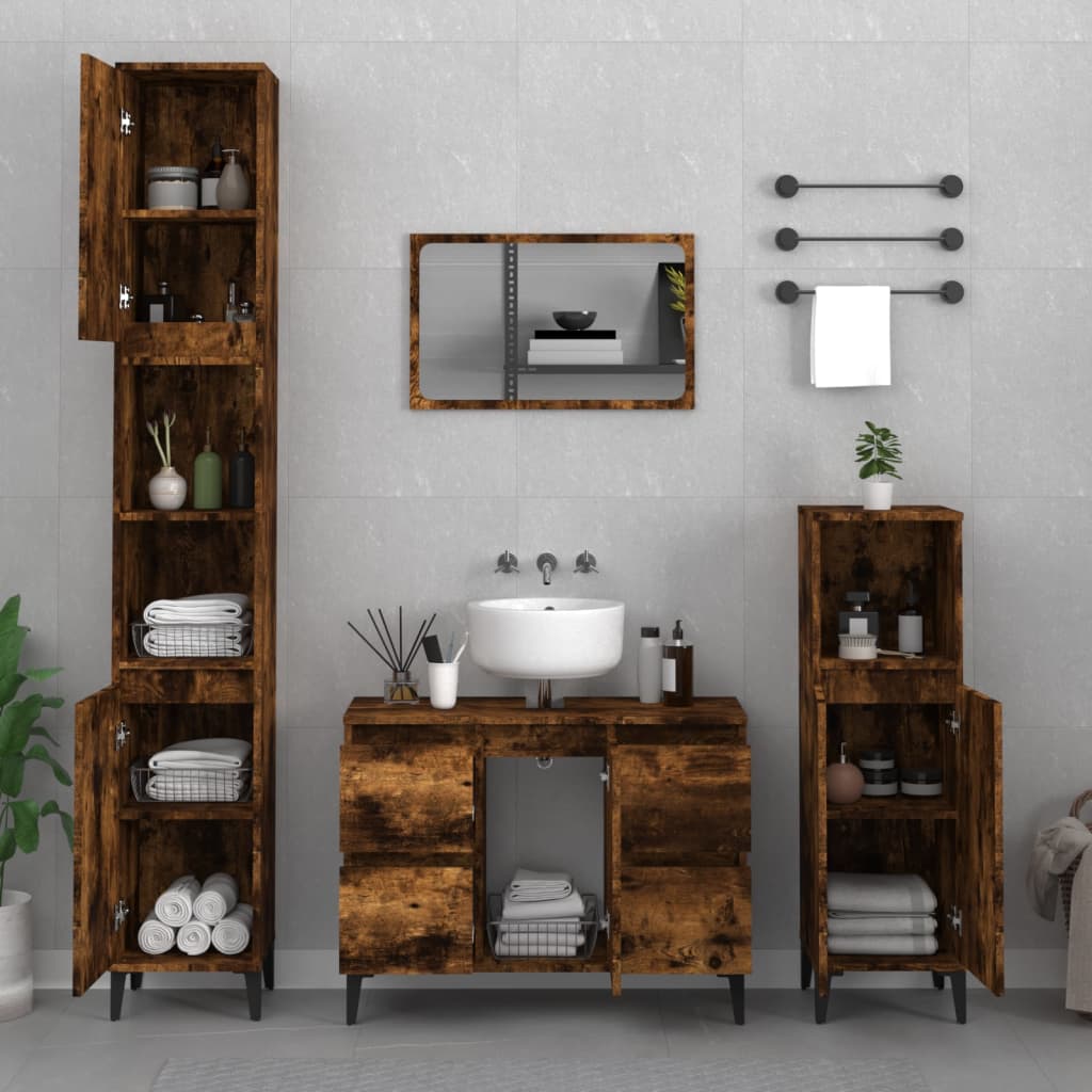 Sink Cabinet Smoked Oak 80x33x60 cm Engineered Wood - Bend