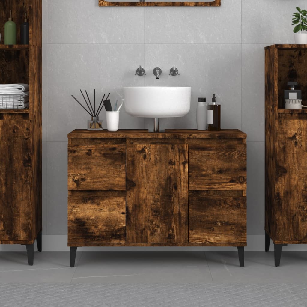 Sink Cabinet Smoked Oak 80x33x60 cm Engineered Wood - Bend