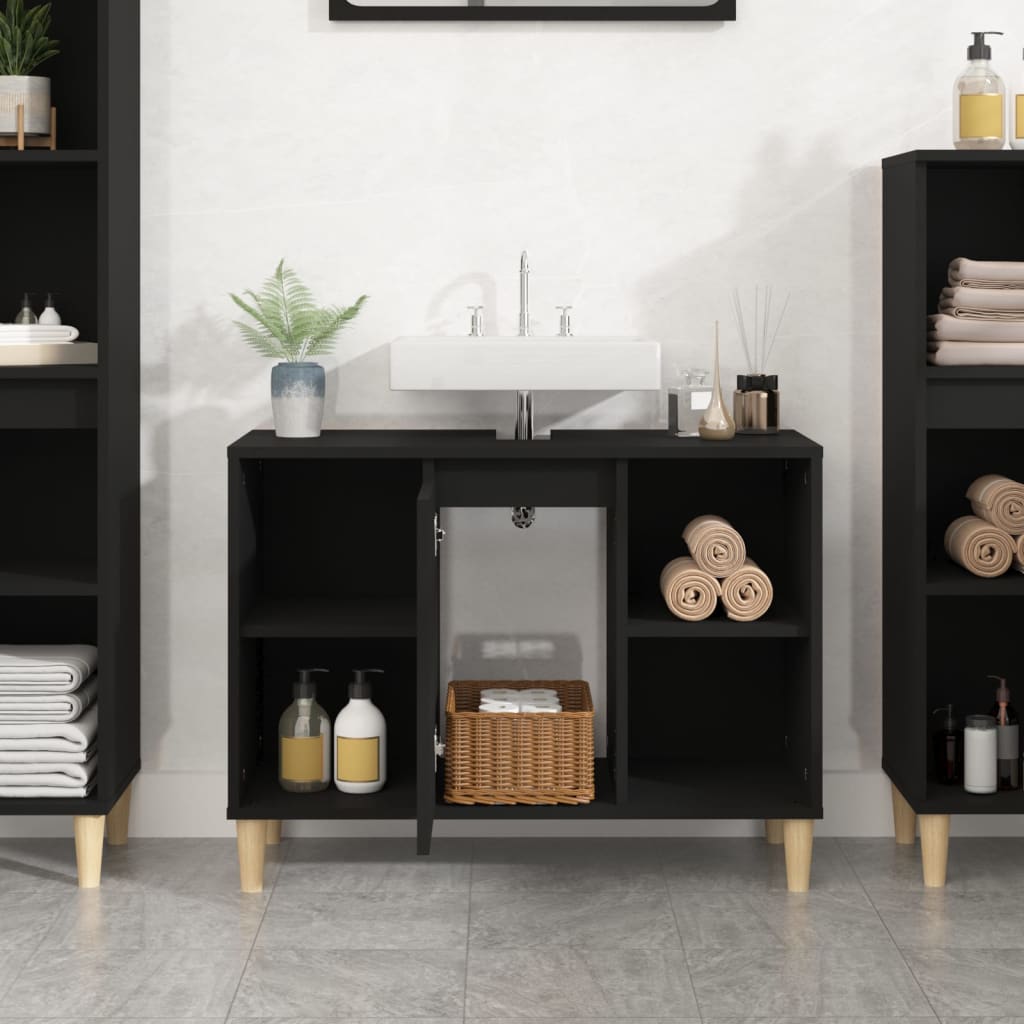 Sink Cabinet Black 80x33x60 cm Engineered Wood - Bend