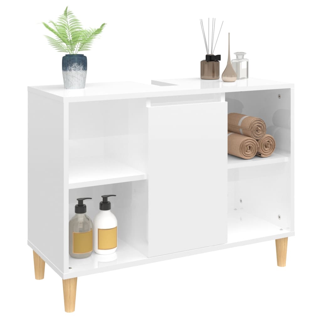 Sink Cabinet High Gloss White 80x33x60 cm Engineered Wood - Bend